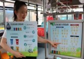 公交車(chē)上擺放了分類(lèi)垃圾桶還做了宣傳欄